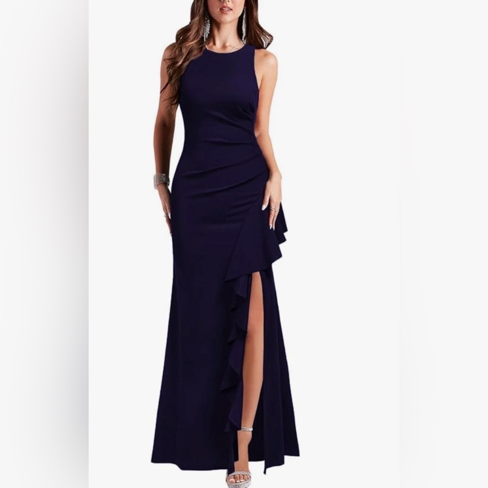 WOOSEA Scoop Neck Sleeveless Split Bodycon Mermaid Evening Cocktail Long Dress